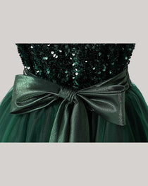 Dark Green Detail Tulle Flower Girls Dress