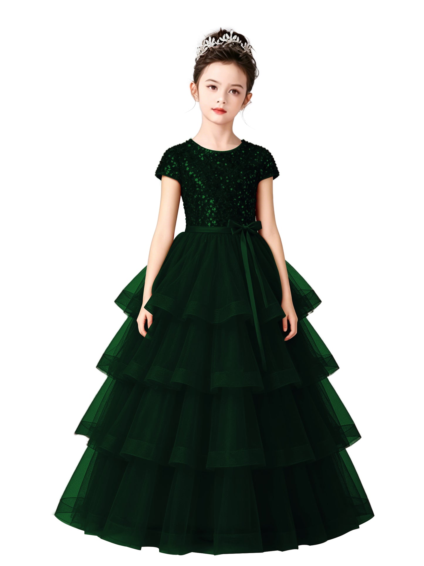 Dideyttawl Puffy Flower Girls Dress Sequins Flower Girl Dresses Sparkly Cap Sleeves Junior Bridesmaid Dress 648
