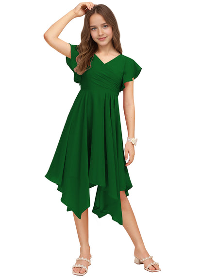 Chiffon Short Junior Bridesmaid Dresses Knee Length Flutter Sleeves Flower Girl Dresses for 4-16 2505
