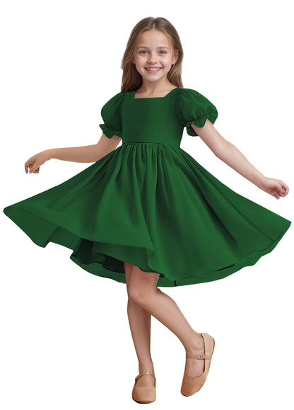Chiffon Short Sleeves Flower Girl Dresses Knee Length Junior Bridesmaid Dresses for 4-16 650C