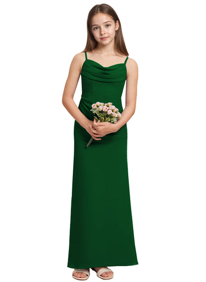 dideyttawl Long Sheathe Junior Bridesmaid Dresses for Girls Chiffon A-Line Ruched Cowl Neck Wedding Flower Girls Dress 2512