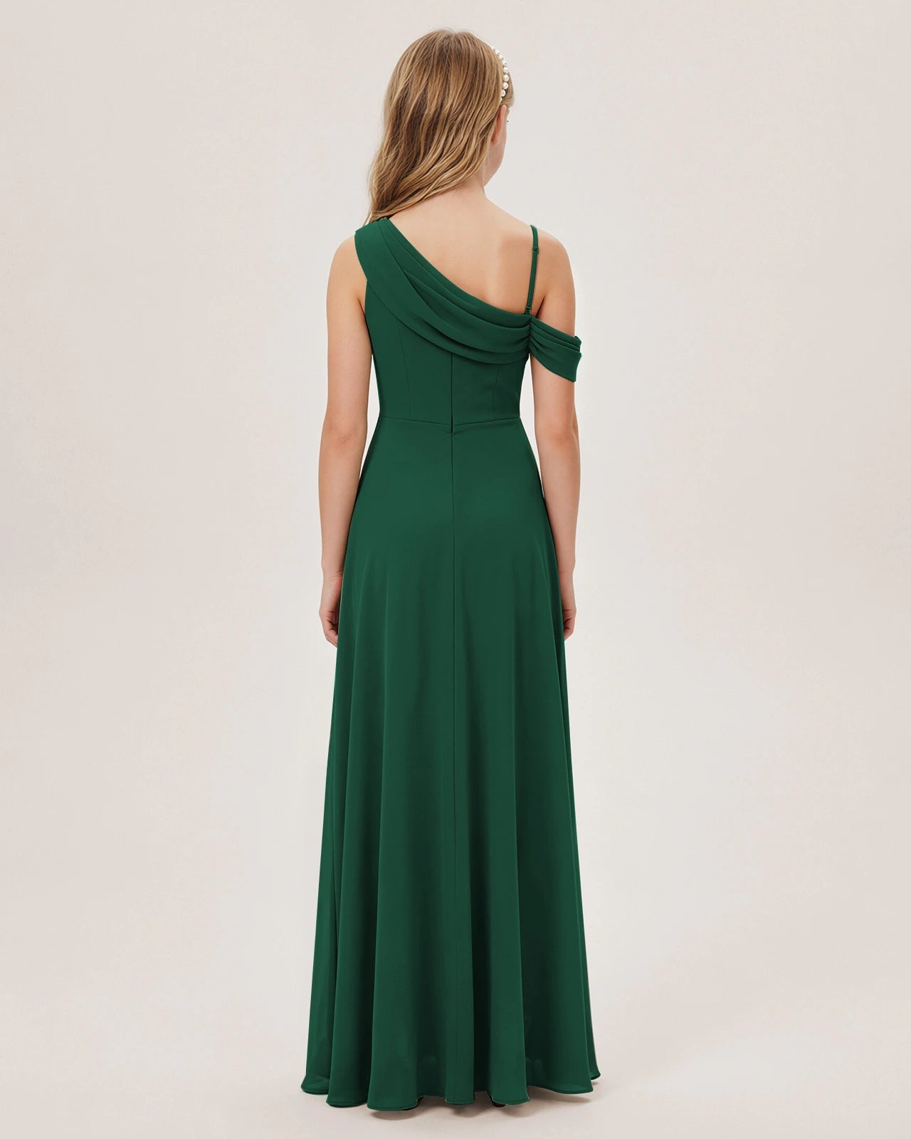 Dark Green Chiffon A-line Junior Bridesmaid Dress Back View