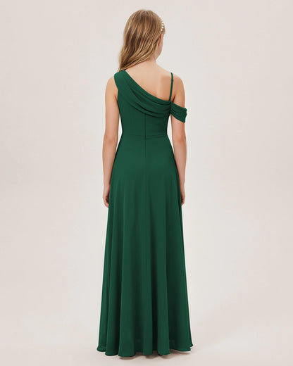 Dark Green Chiffon A-line Junior Bridesmaid Dress Back View