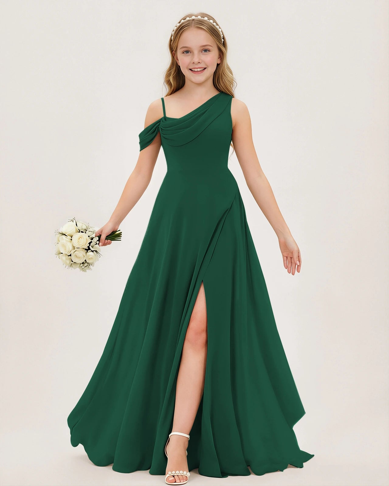 Cowl Neck Junior Bridesmaid | Chiffon Flower Girl Dress