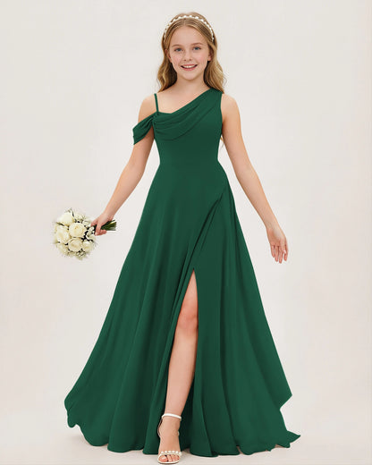 Dark Green Chiffon A-line Junior Bridesmaid Dress Front View