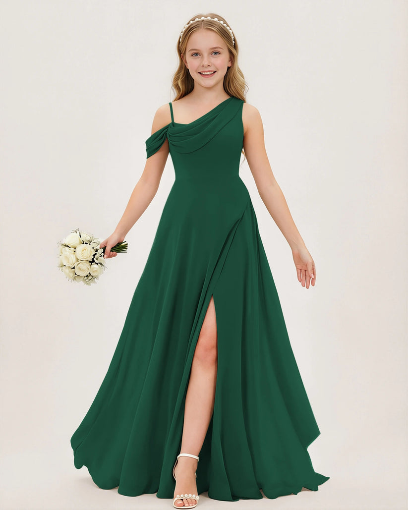 Dark Green Chiffon A-line Junior Bridesmaid Dress Front View