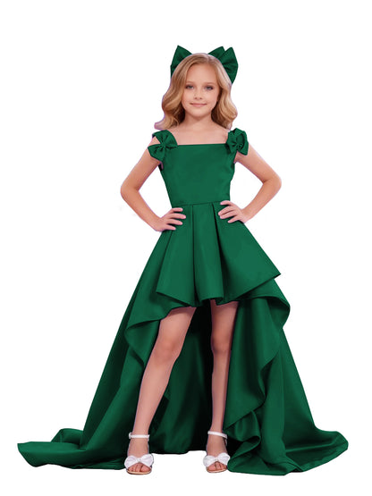 dideyttawl High-Low Junior Bridesmaid Dresses for Girls Pleated Satin A-Line Bow Straps Pageant Formal Party Dress 2536