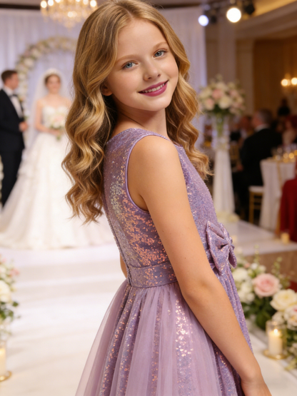 dideyttawl 2026 Flower Girls Dress Sparkly Sequins Tulle Sleeveless Prom Gown Floor Length Jr Bridesmaid Dresses 2557