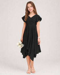 Black Front Chiffon Short Junior Bridesmaid Dress