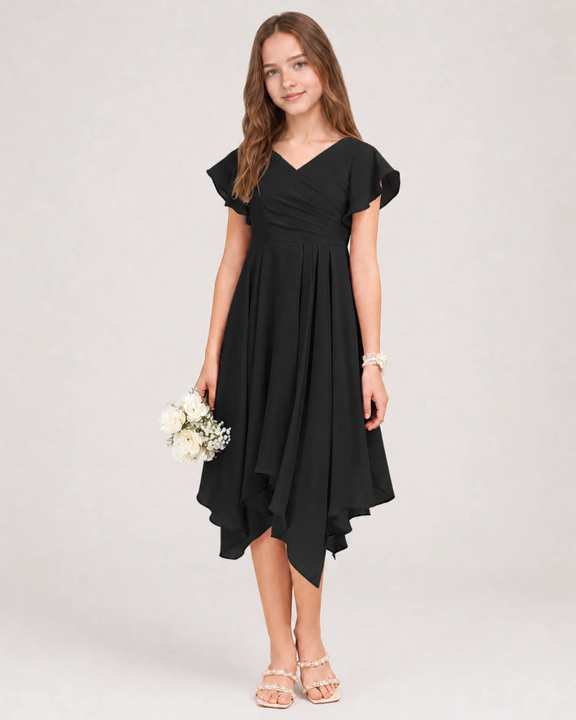 Black Chiffon A-line Junior Bridesmaid Dress Front View