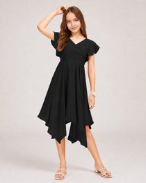 Black Front Chiffon Short Junior Bridesmaid Dress