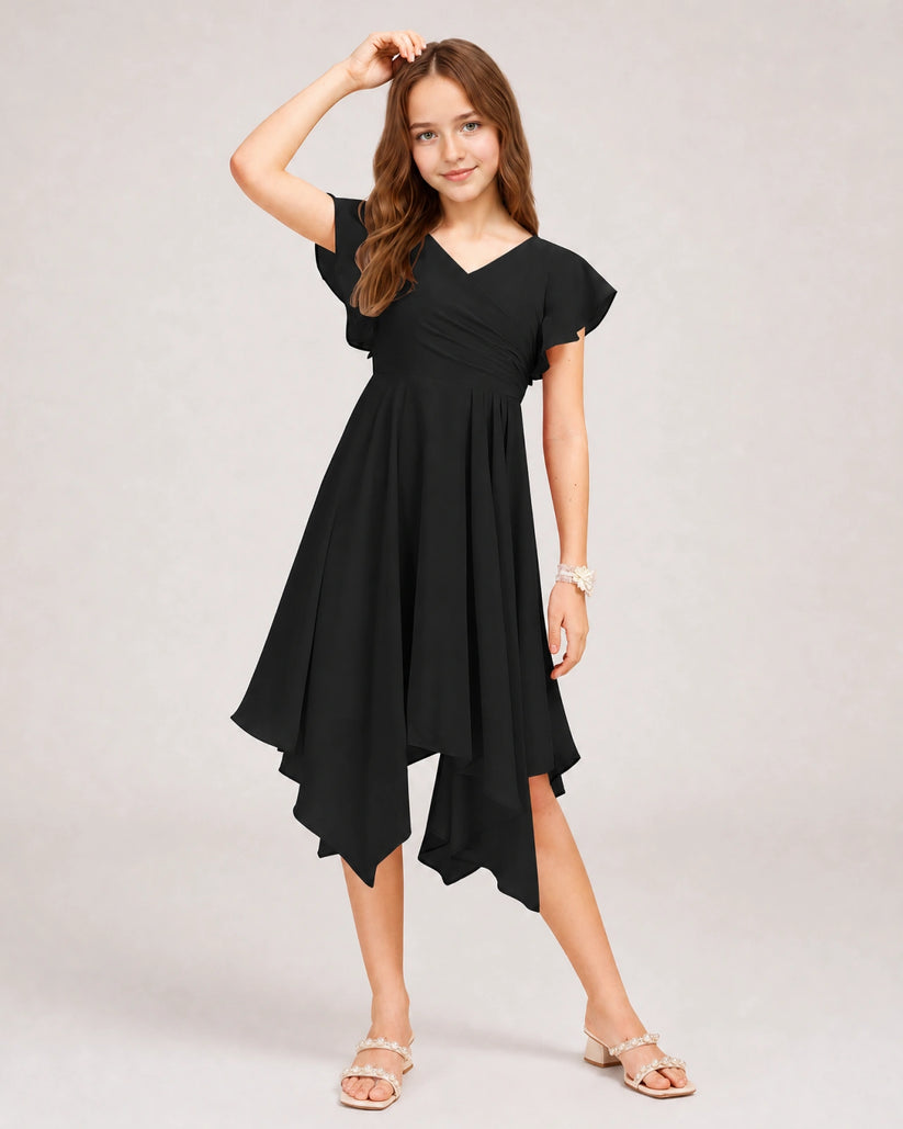 Black Chiffon A-line Junior Bridesmaid Dress Front View