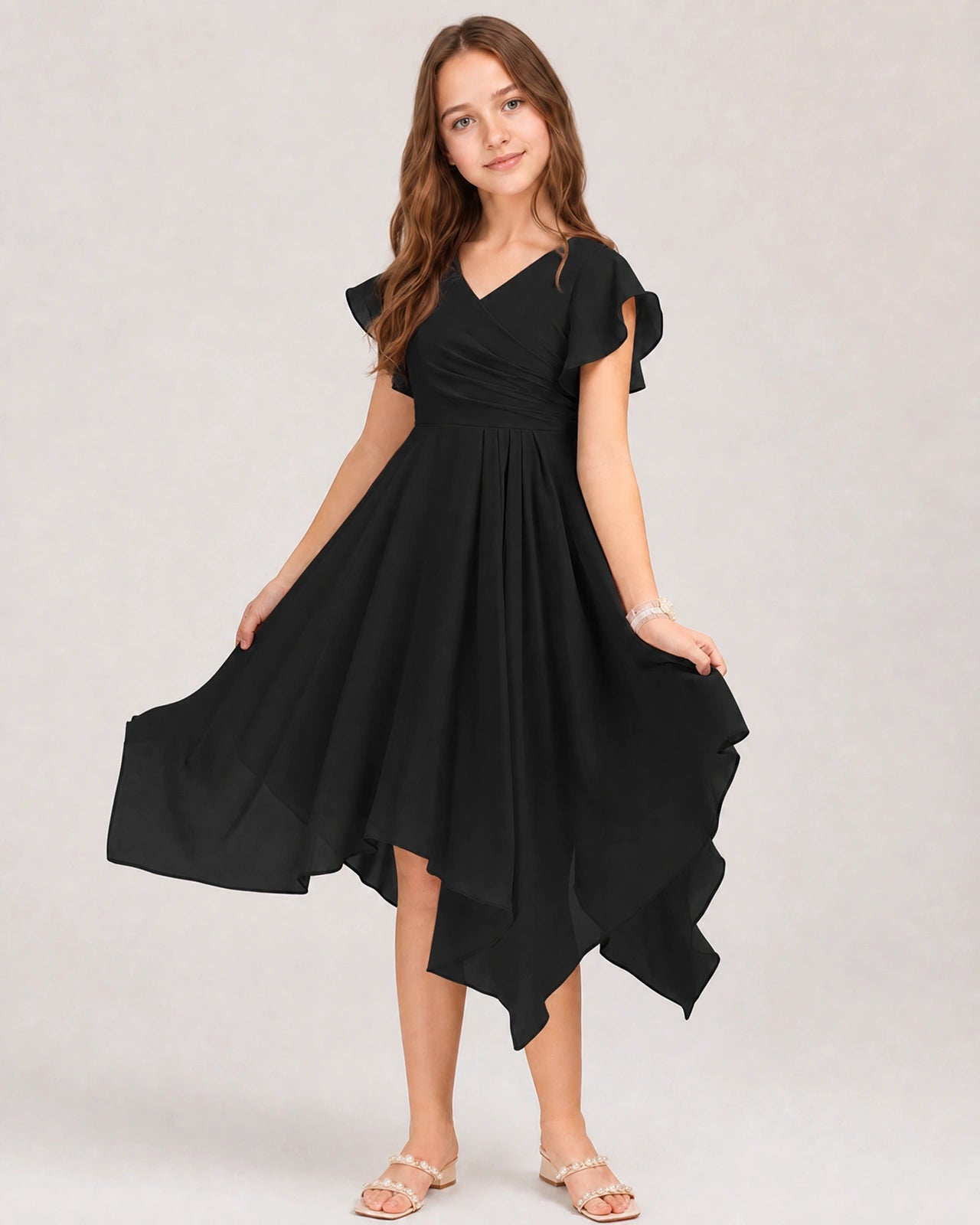 Black Front Chiffon Short Junior Bridesmaid Dress