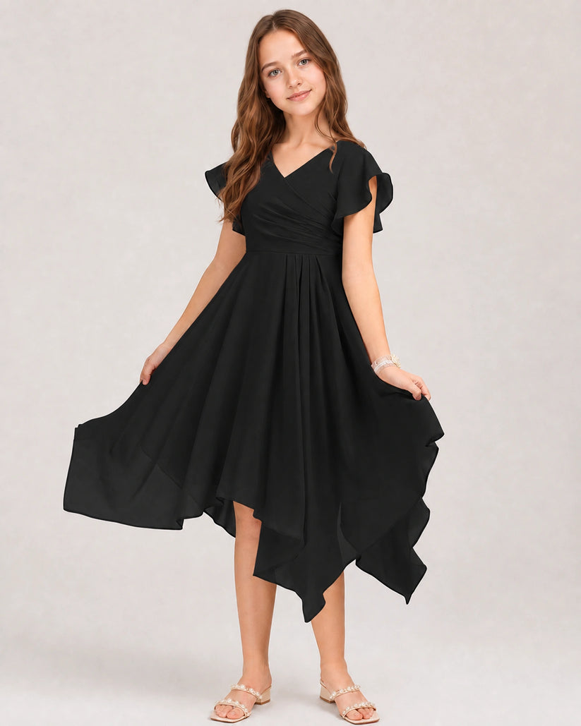 Black Chiffon A-line Junior Bridesmaid Dress Front View