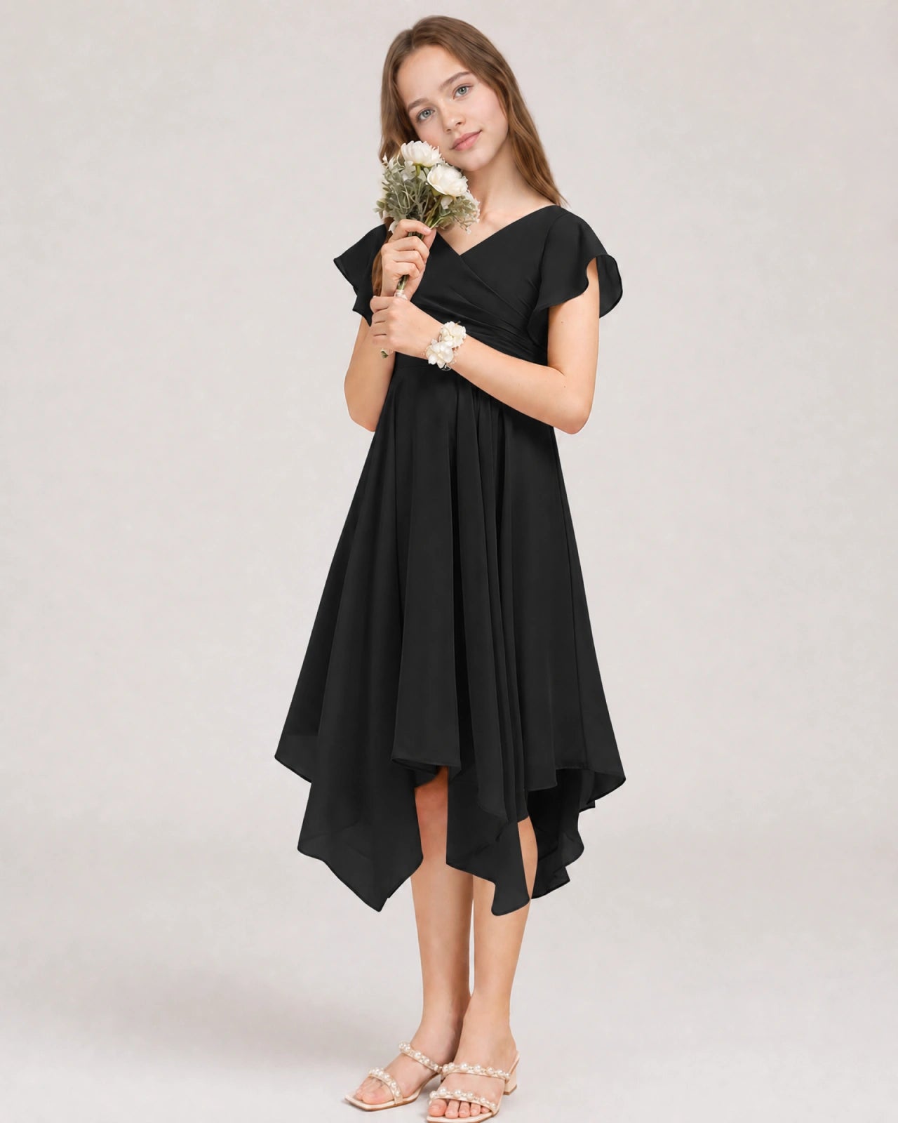 Black Front Chiffon Short Junior Bridesmaid Dress