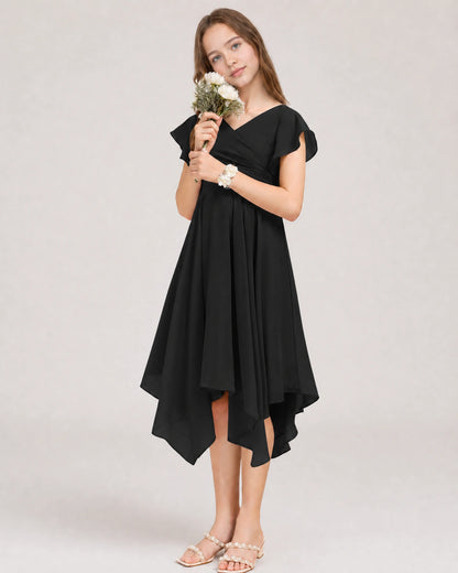 Black Front Chiffon Short Junior Bridesmaid Dress