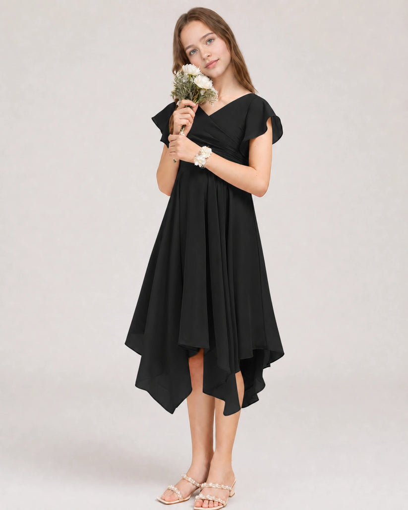 Black Chiffon A-line Junior Bridesmaid Dress Front View