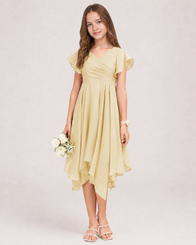 Champagne Chiffon A-line Junior Bridesmaid Dress Front View