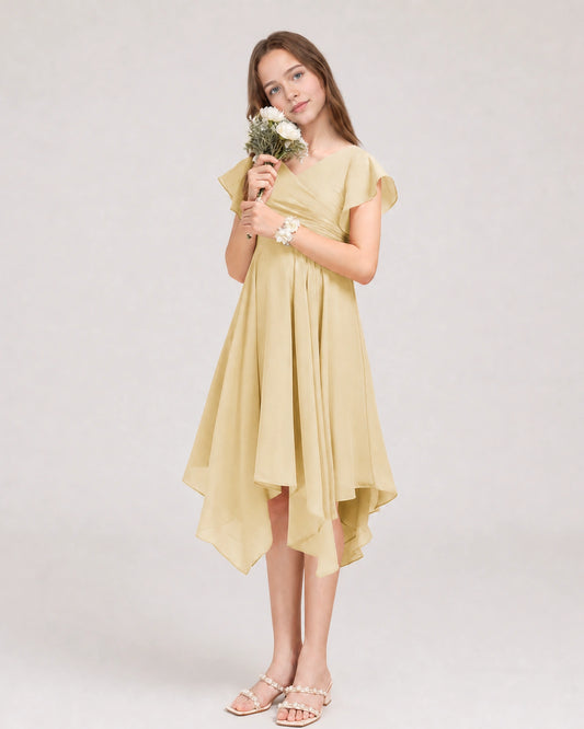 Champagne Chiffon A-line Junior Bridesmaid Dress Front View