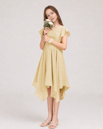 Champagne Front Chiffon Short Junior Bridesmaid Dress