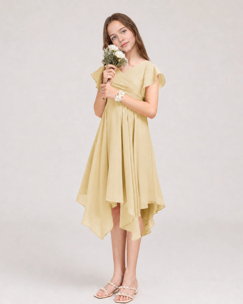 Champagne Chiffon A-line Junior Bridesmaid Dress Front View