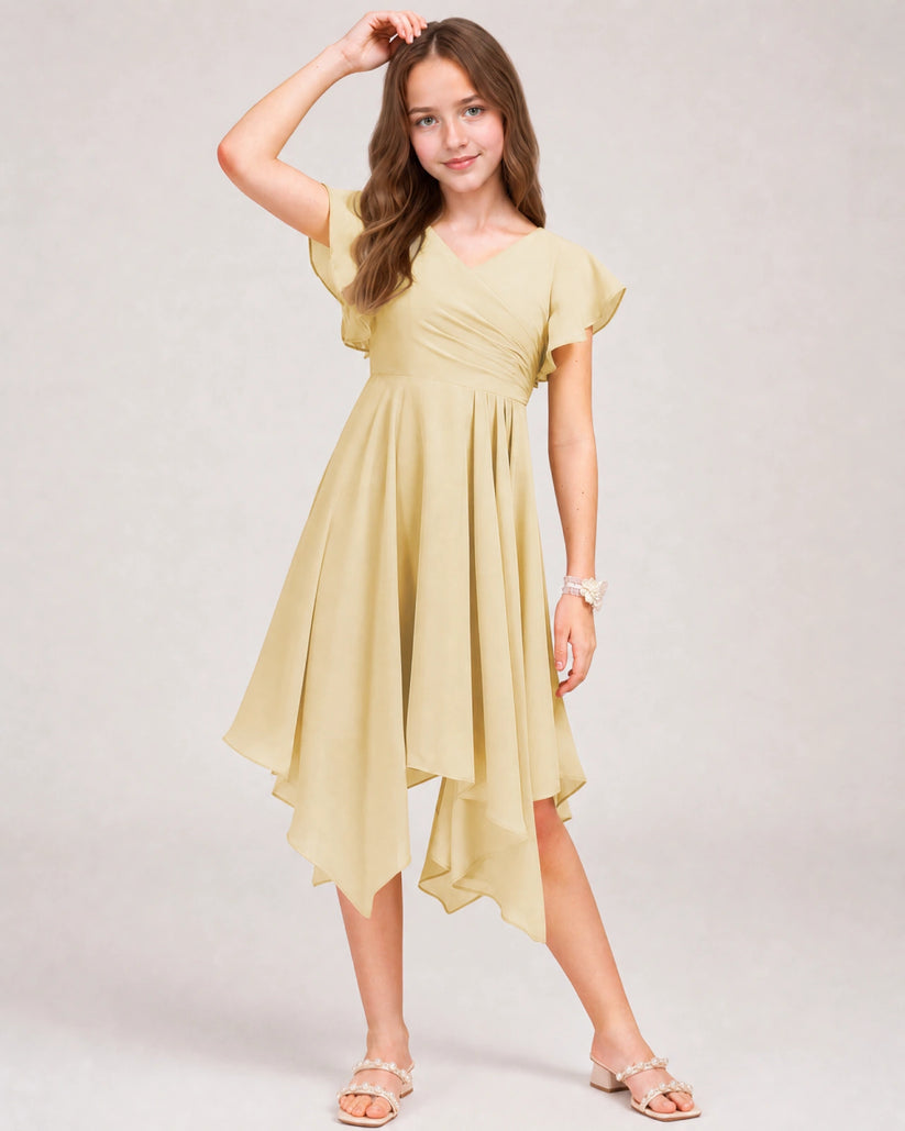 Champagne Chiffon A-line Junior Bridesmaid Dress Front View