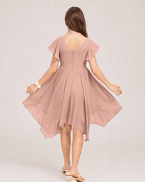 Dusty Rose Back Chiffon Short Junior Bridesmaid Dress