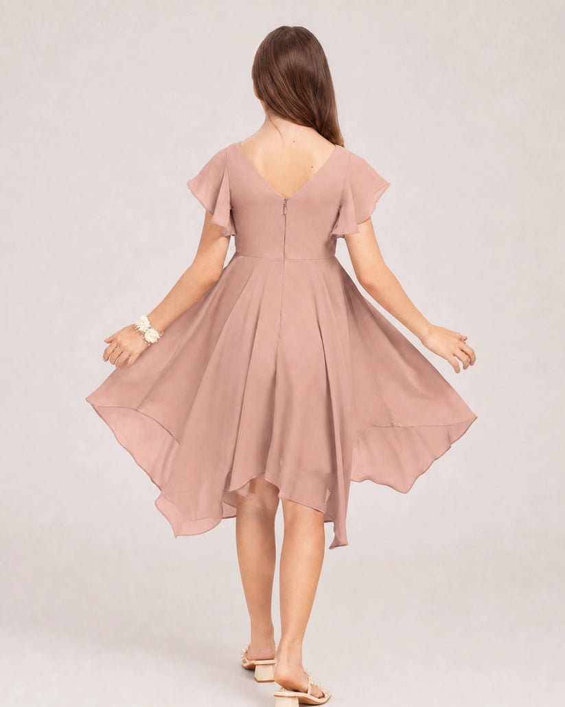 Dusty Rose Chiffon A-line Junior Bridesmaid Dress Back View