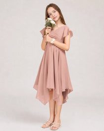 Dusty Rose Front Chiffon Short Junior Bridesmaid Dress