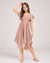 Dusty Rose Front Chiffon Short Junior Bridesmaid Dress