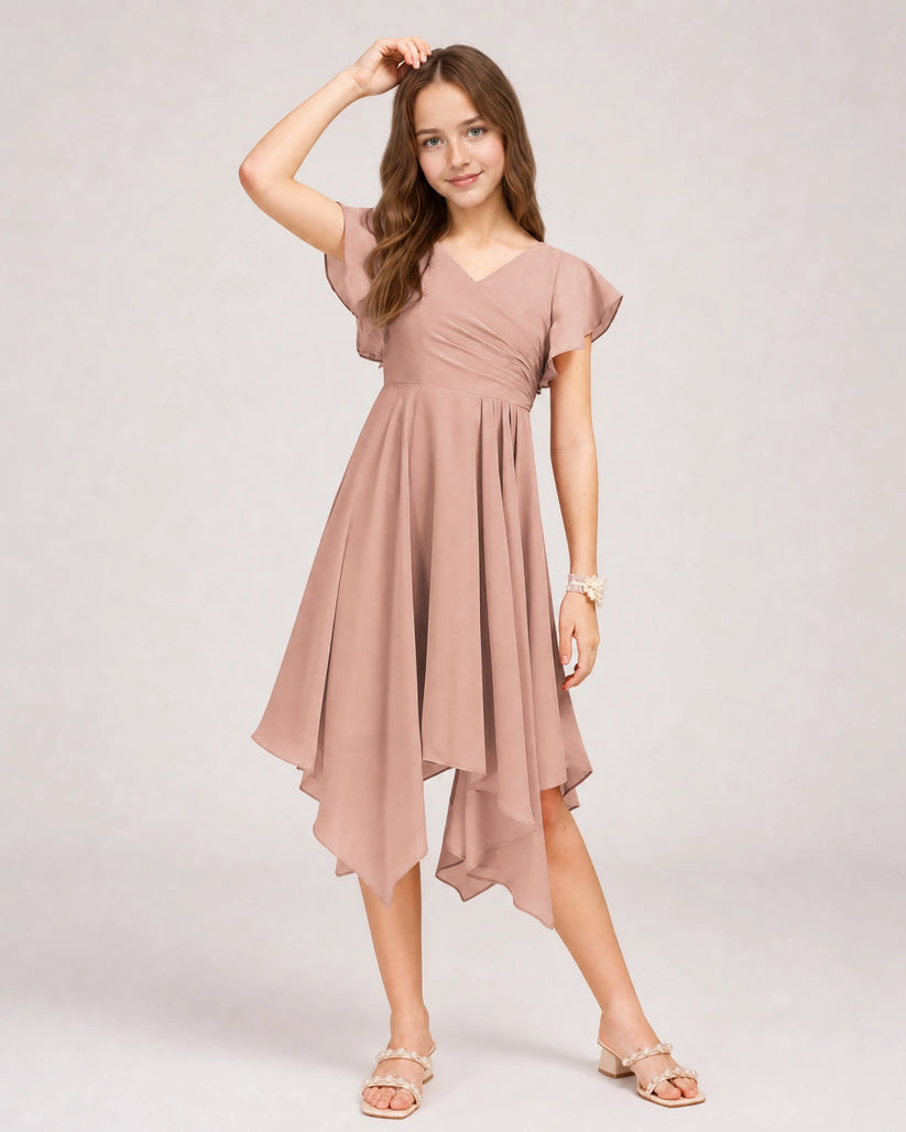 Dusty Rose Chiffon A-line Junior Bridesmaid Dress Front View