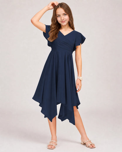 Navy Blue Front Chiffon Short Junior Bridesmaid Dress