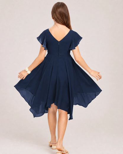 Navy Blue Back Chiffon Short Junior Bridesmaid Dress