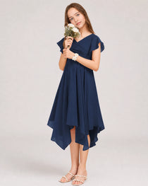 Navy Blue Front Chiffon Short Junior Bridesmaid Dress