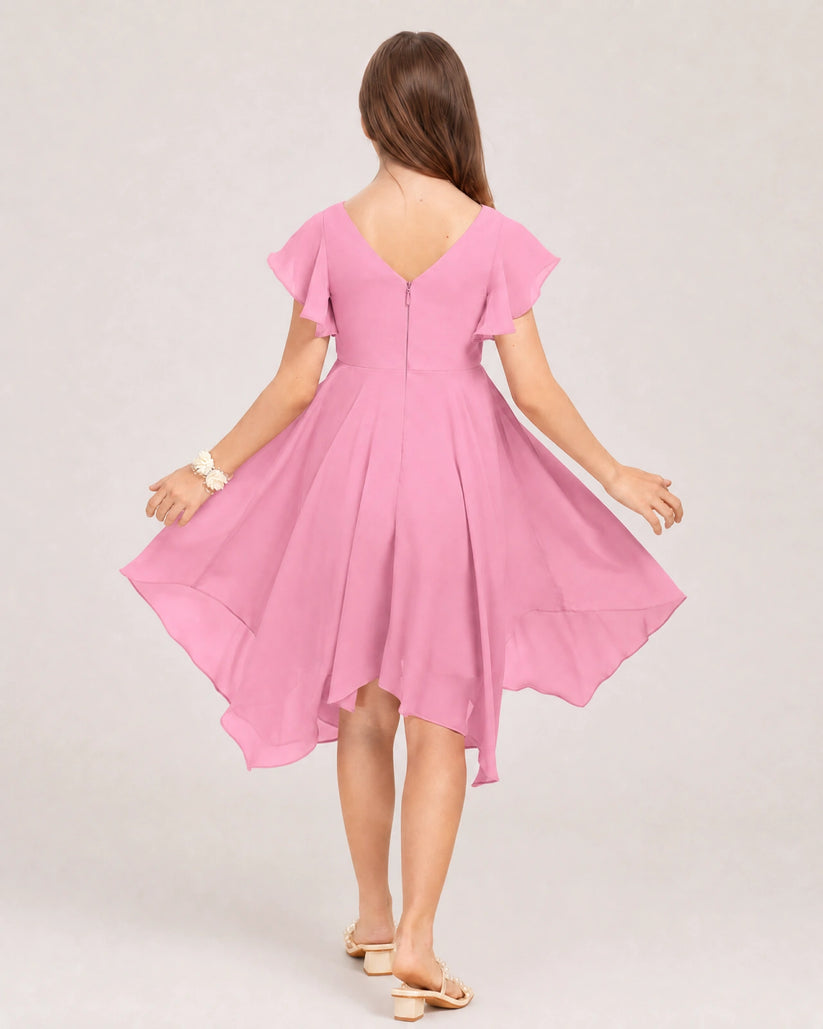 Peony Chiffon A-line Junior Bridesmaid Dress Back View
