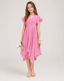 Peony Front Chiffon Short Junior Bridesmaid Dress