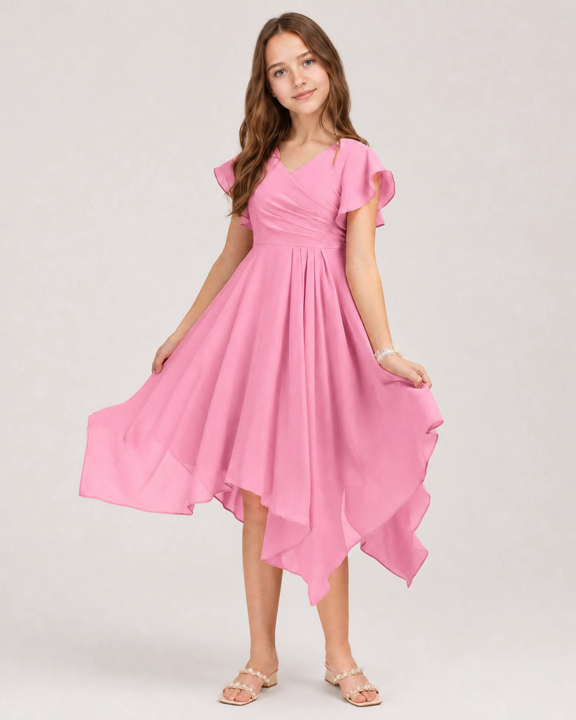 Peony Chiffon A-line Junior Bridesmaid Dress Front View
