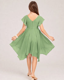 Sage Green Back Chiffon Short Junior Bridesmaid Dress