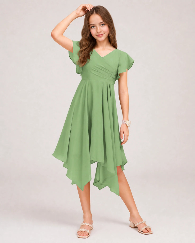 Sage Green Chiffon A-line Junior Bridesmaid Dress Front View