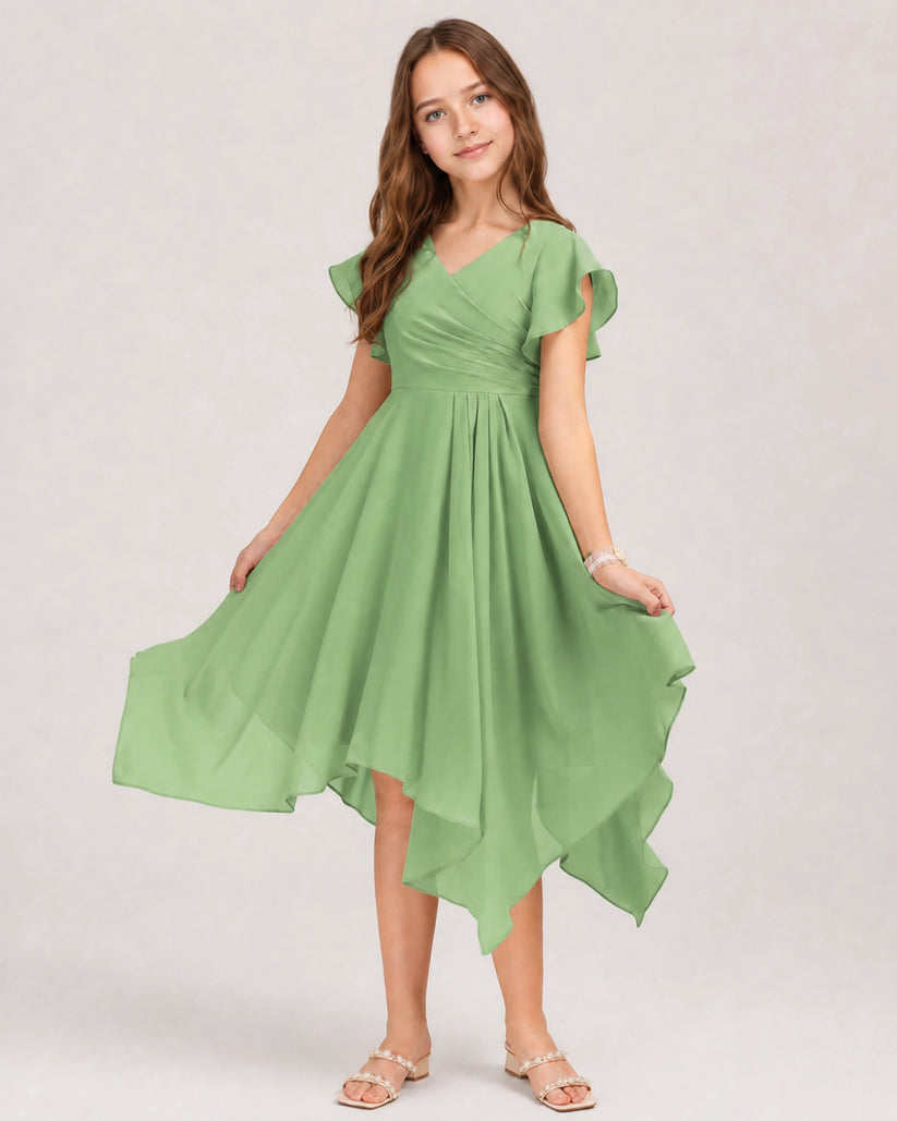 Sage Green Chiffon A-line Junior Bridesmaid Dress Front View
