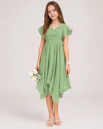 Sage Green Front Chiffon Short Junior Bridesmaid Dress