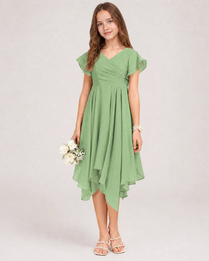Sage Green Front Chiffon Short Junior Bridesmaid Dress