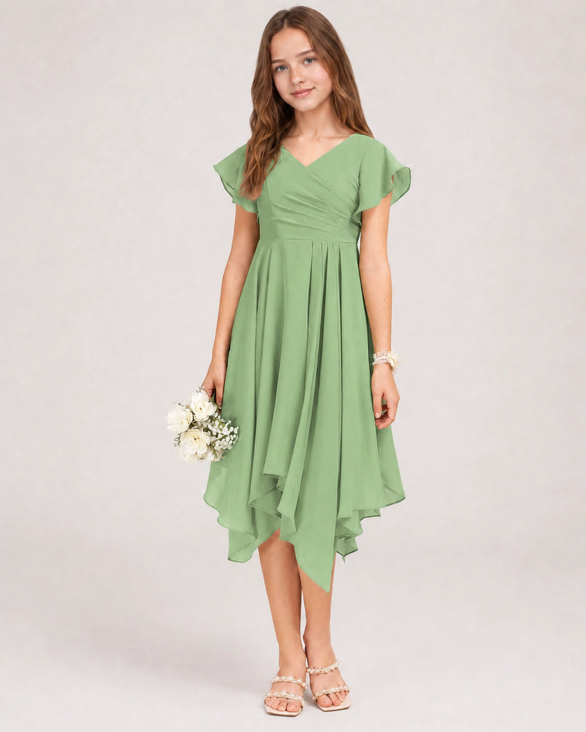 Sage Green Chiffon A-line Junior Bridesmaid Dress Front View