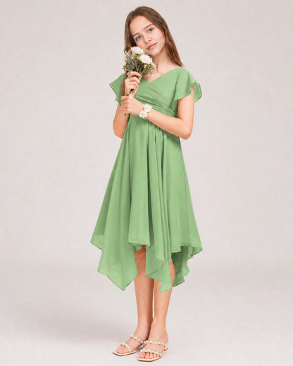 Sage Green Front Chiffon Short Junior Bridesmaid Dress