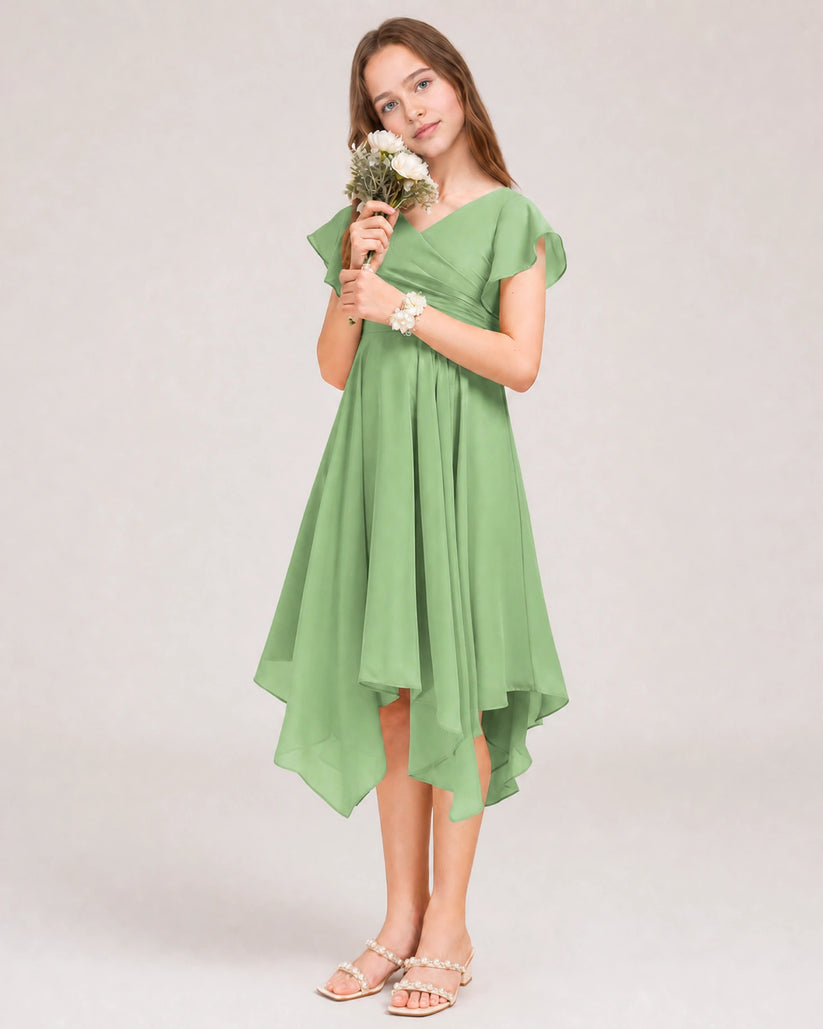 Sage Green Chiffon A-line Junior Bridesmaid Dress Front View