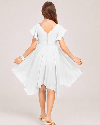 White Back Chiffon Short Junior Bridesmaid Dress