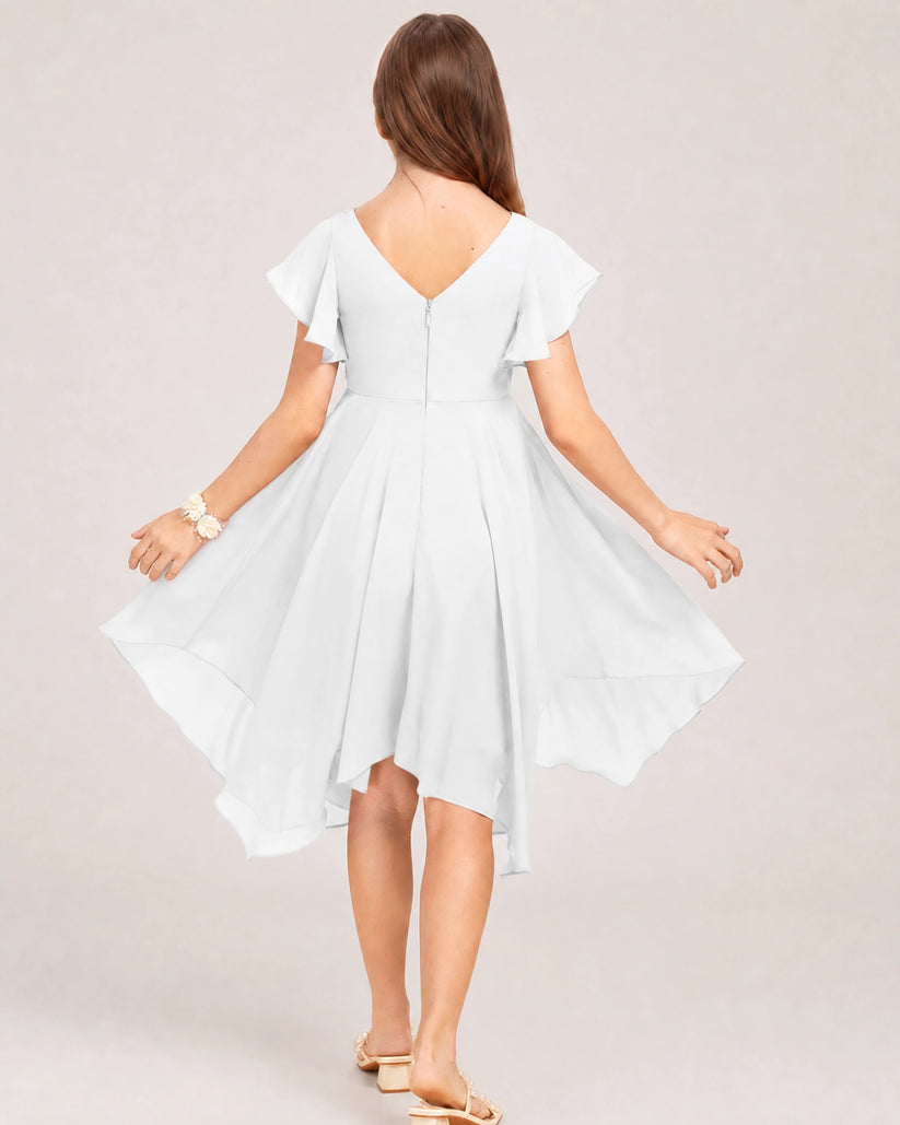 White Chiffon A-line Junior Bridesmaid Dress Back View