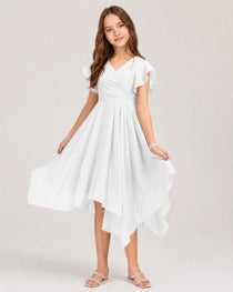 White Front Chiffon Short Junior Bridesmaid Dress