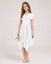 White Front Chiffon Short Junior Bridesmaid Dress