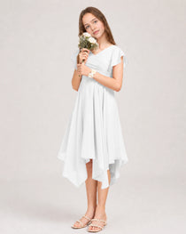 White Front Chiffon Short Junior Bridesmaid Dress
